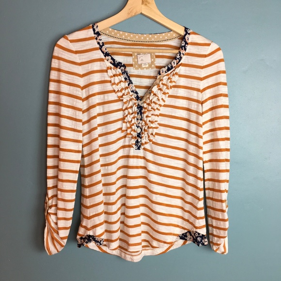 Anthropologie Tops - Anthropologie | Orange Striped Shirt XS